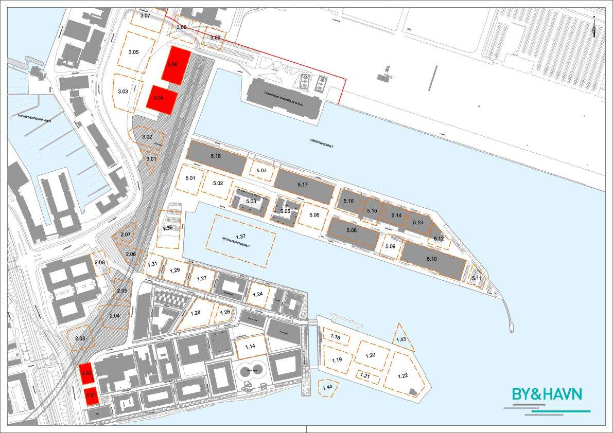 Oversigtsplan over byggefelter i Indre Nordhavn 1.0