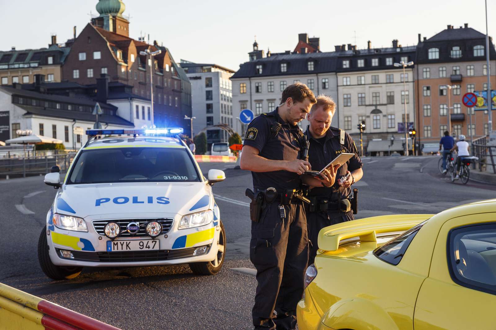 Police officers on duty in the streets of Stockholm