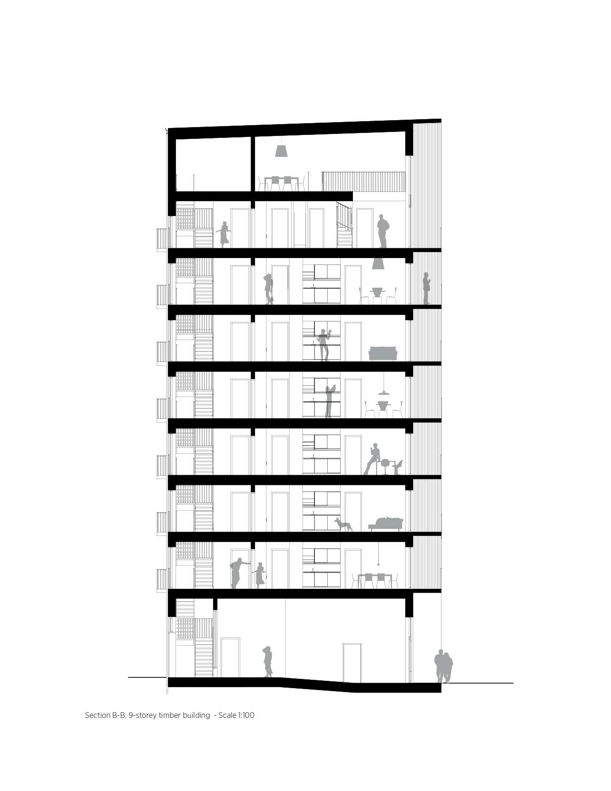 Cross section 9 storey timber building 1 100