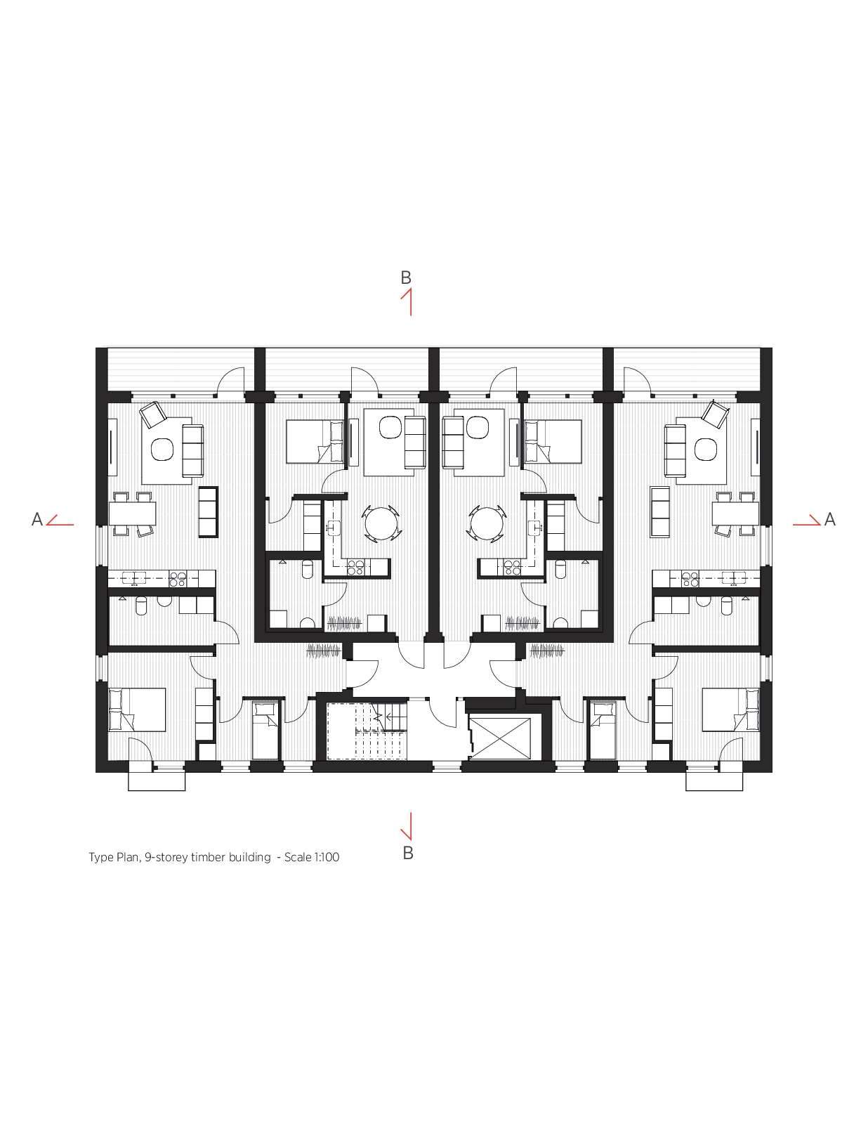 Typical floor plan 9 storey timber building 1 100