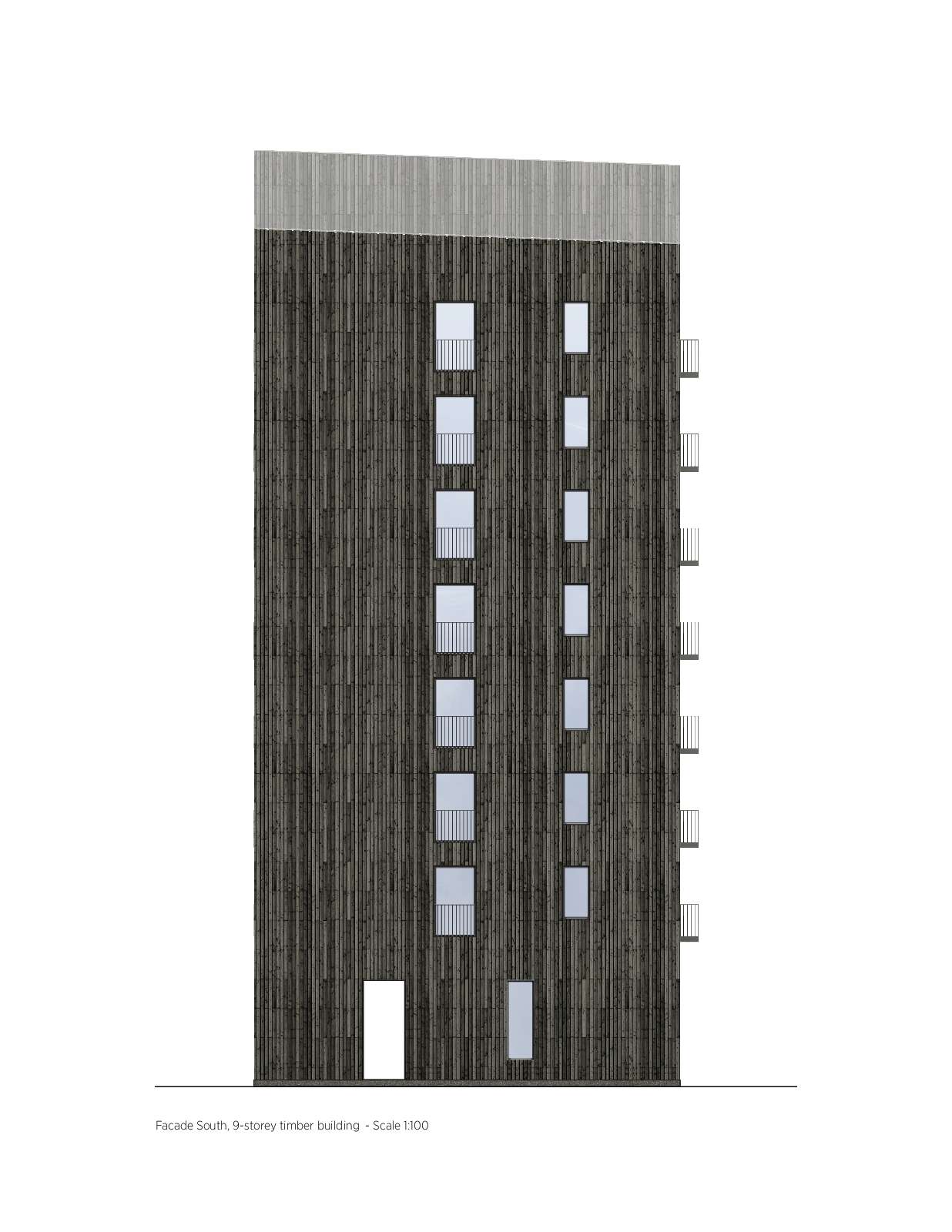 Elevation South color 9 storey timber building 1 100