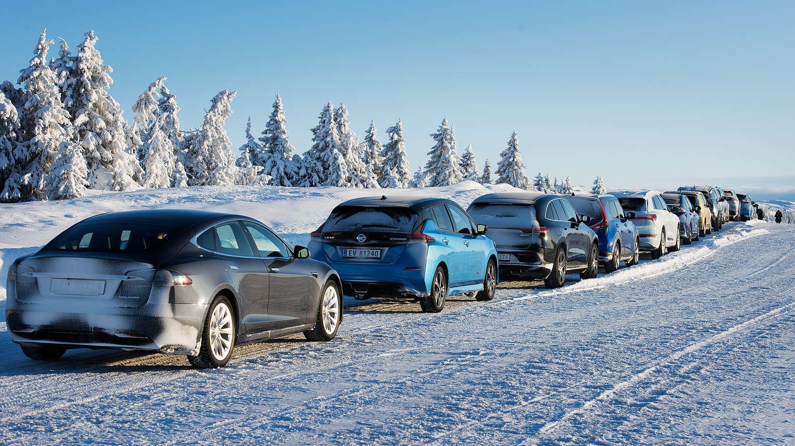 Winter lanscape and car lineup