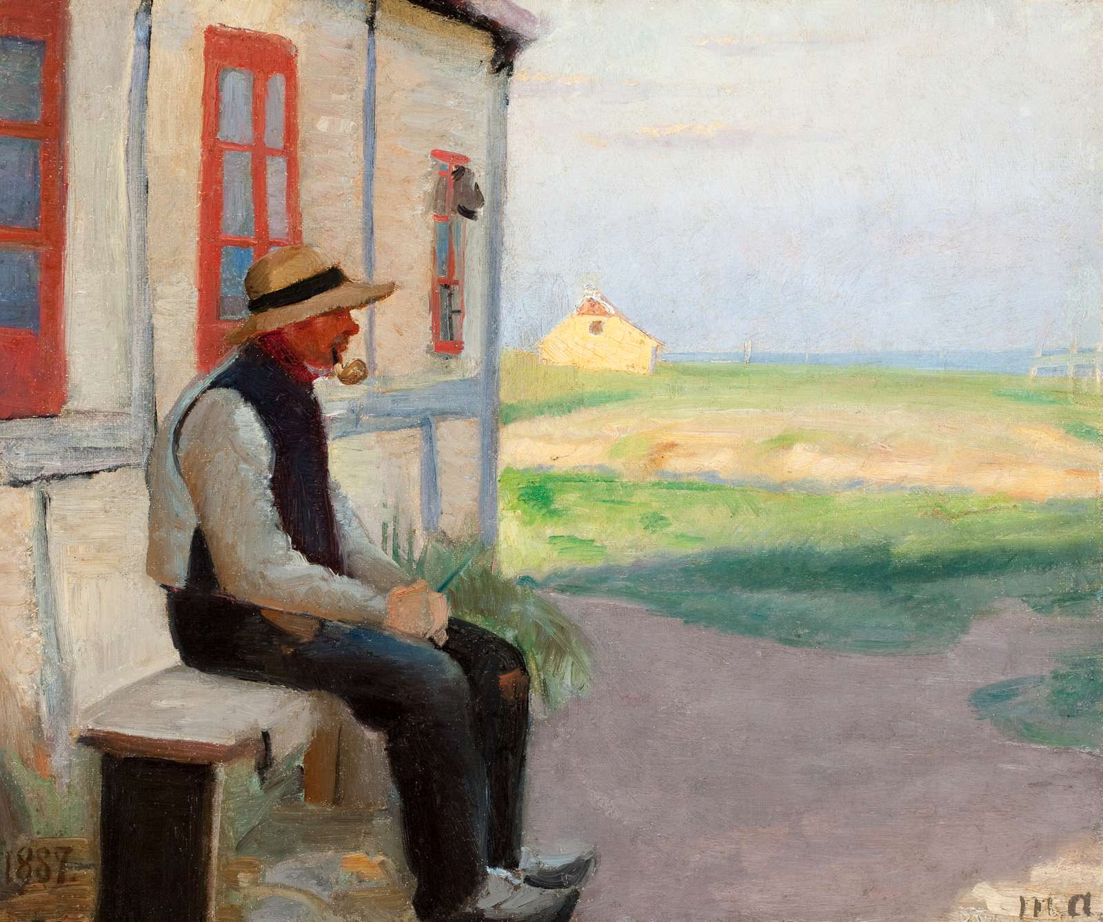 Michael Ancher: ” Fisker Niels Gaihede udenfor sit hus i Skagen Østerby”. 1887