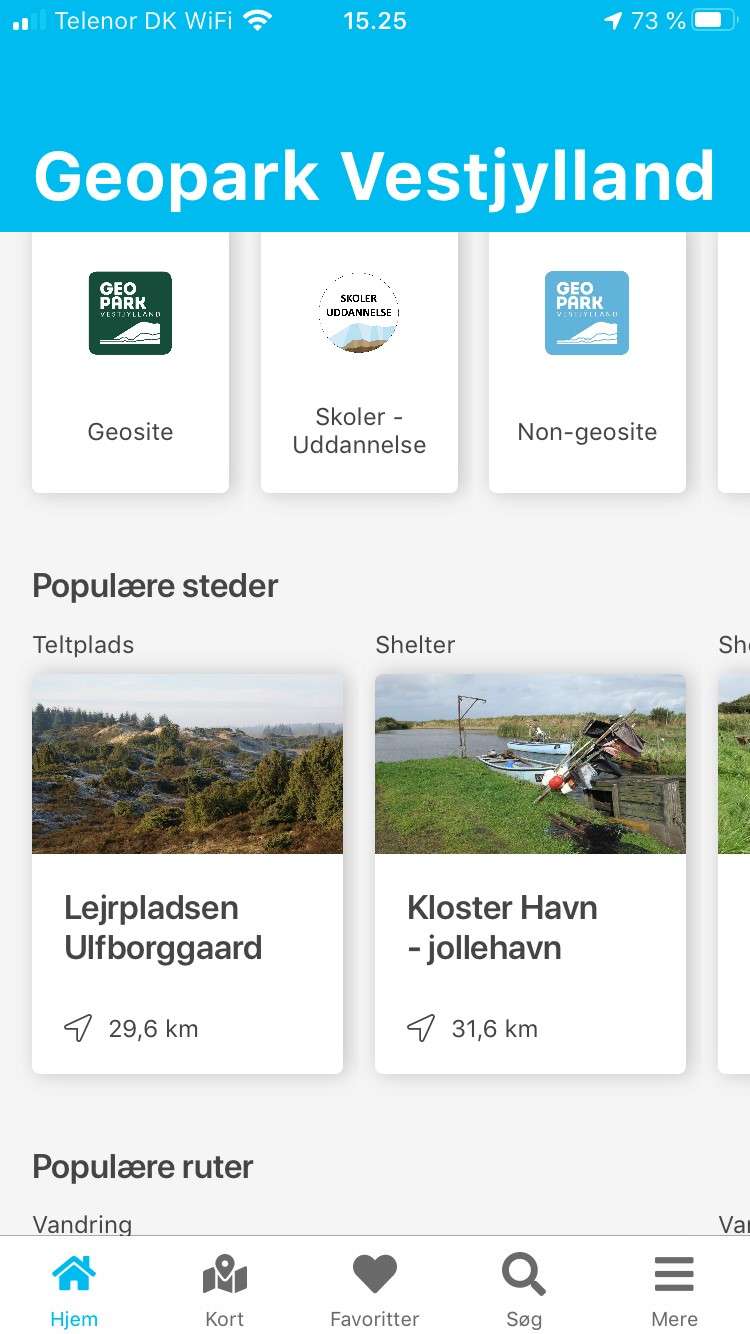 200406 Geopark Vestjylland App screenshot Åbningsside