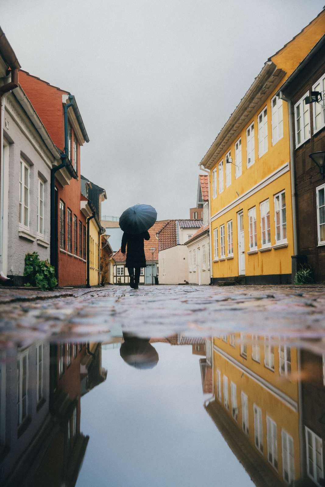 Det gamle, historiske kvarter i regnvejr, Odense (2)