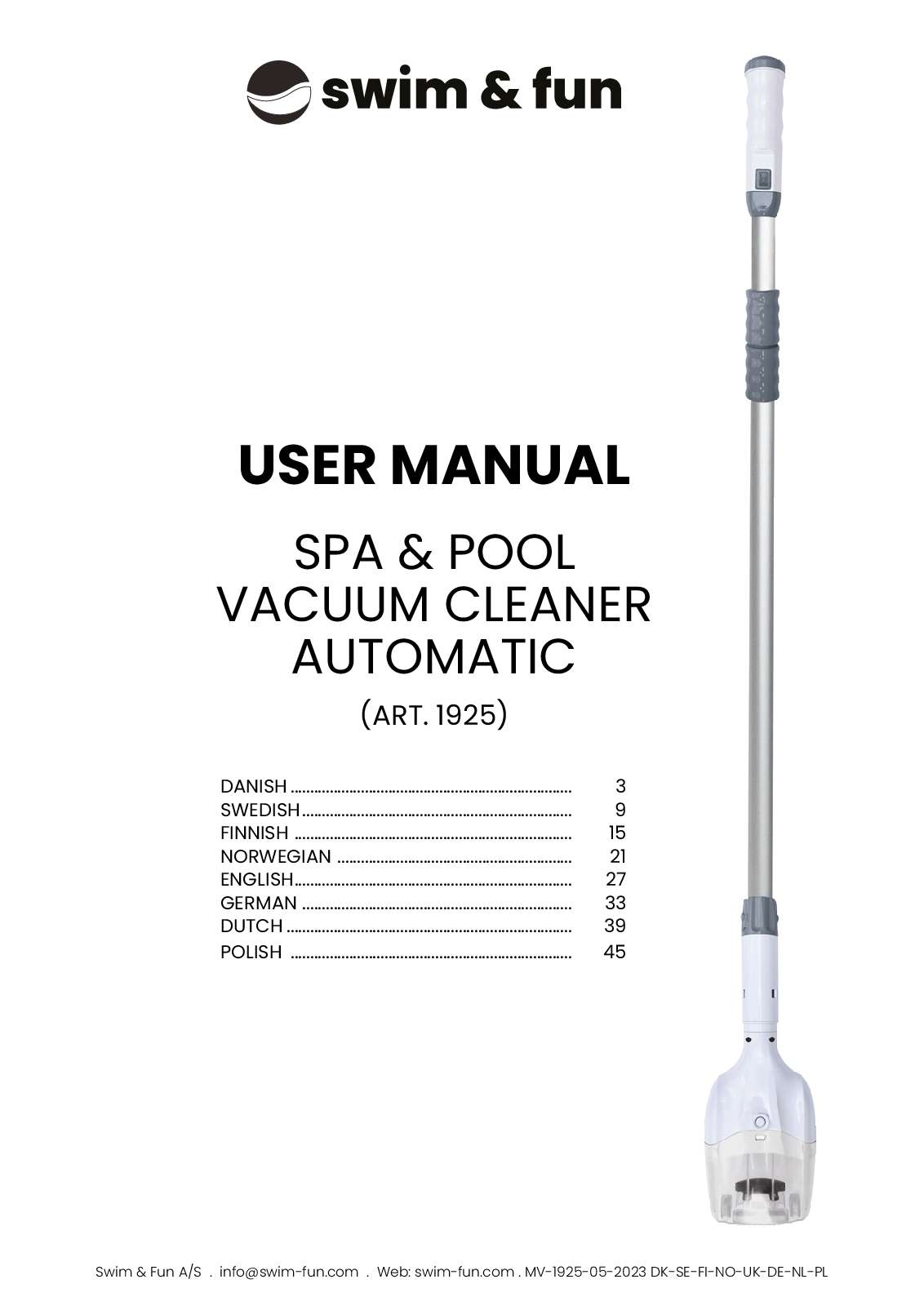MV 1925 05 223 Spa Pool Automatic Cleaner Manual BOG PR