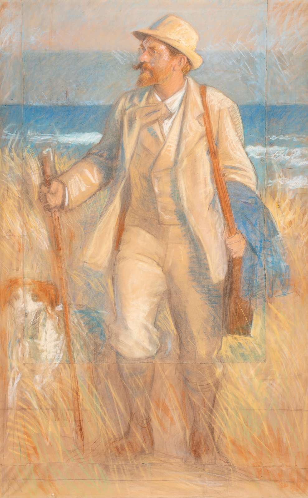 Laurtis Tuxen: P.S. Krøyer går med sin malerkasse i klitten. (1904). Skagens Kunstmuseer