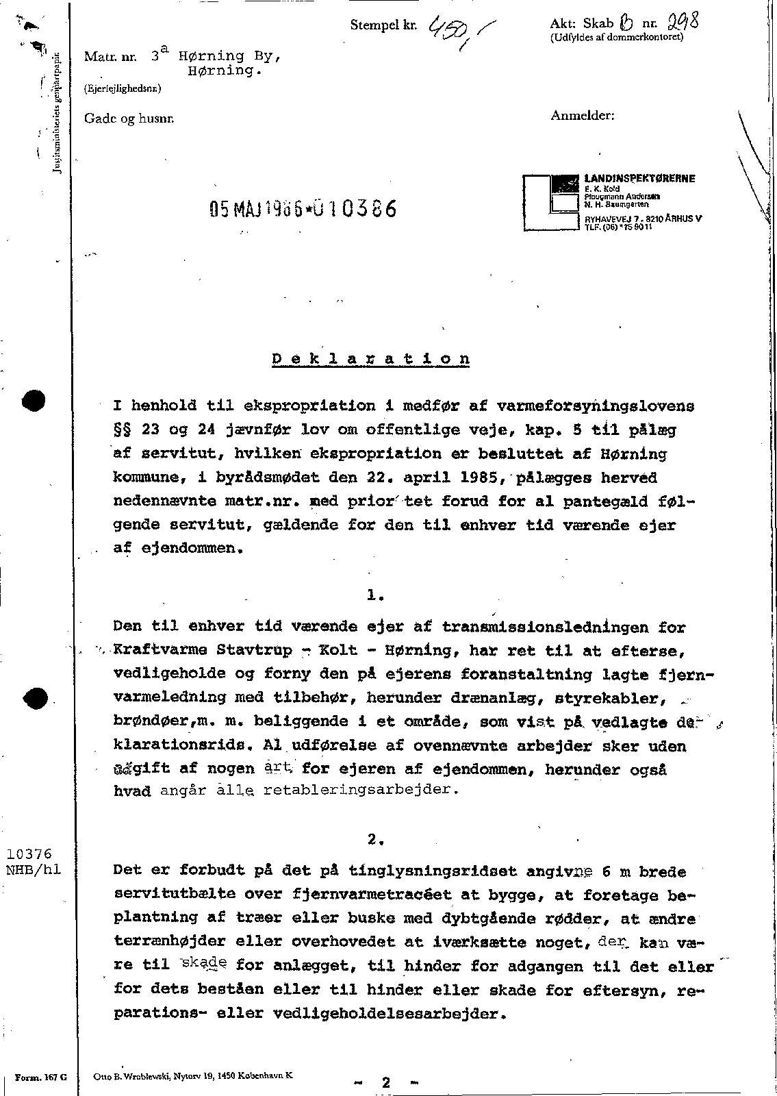 05.05.1986 Ekspropriationsfortegnelse, dok om fjernvarme mv., prioritet forud for pantegæld