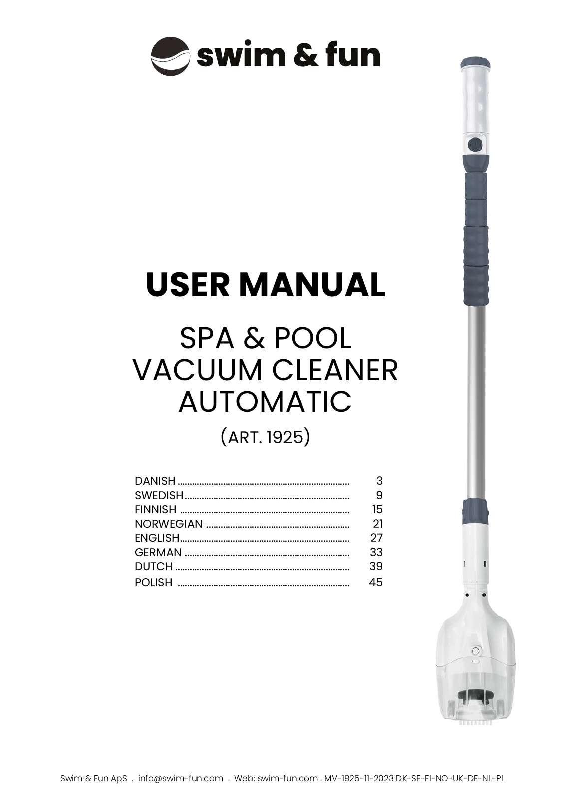 MV 1925 Spa Pool Automatic Cleaner Manual 11 2023 V2 PR