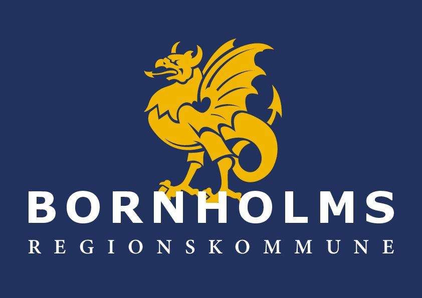 Bornholms Regionskommune logo med titel på havblå baggrund