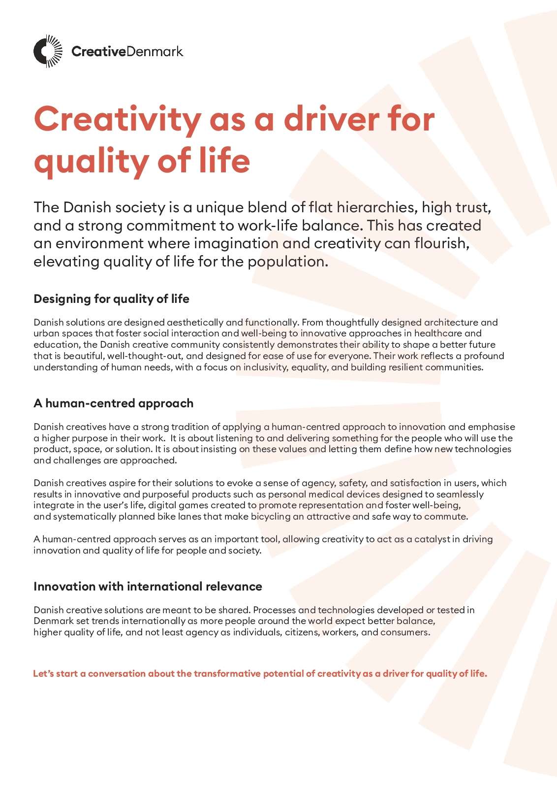 Creativity as a driver for quality of life