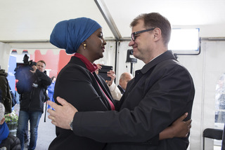 Fadumo Q Dayib & Juha Sipilä at the launch of the Nordic prime ministers' initiative "Nordic Solutions to Global Challenges", May 2017