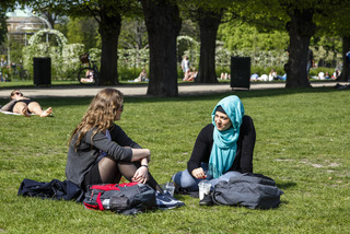 Two women in park