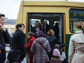 Tram and passengers