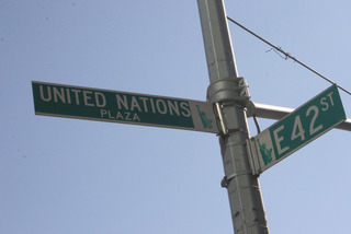 Street sign outside the United Nations Headquarters