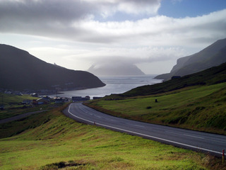 Road and water on Faroe Islands