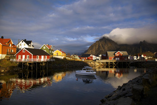 Norwegian houses and mountain