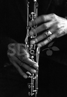 The frontcover of Ole Brask book. ´Photographs Jazz´On the image of Edmond Halls clarinet