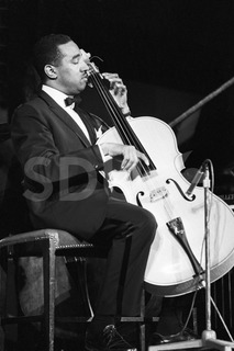 Ray Brown. Member of Oscar Peterson's Trio, playing cello at Falkoner Centre, Copenhagen, 1961