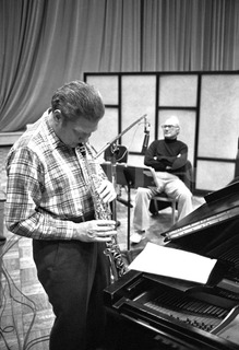 Zoot Sims and Norman Granz. In the recording studio, New York, 1976