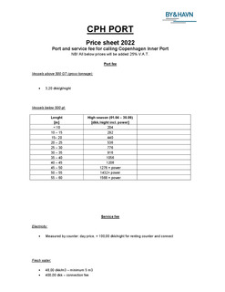 Price sheet 2023