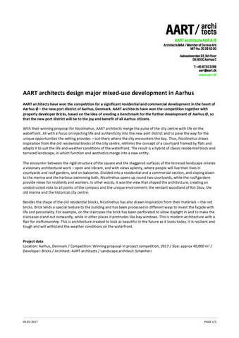 Press release AART architects design major mixed use development in Aarhus