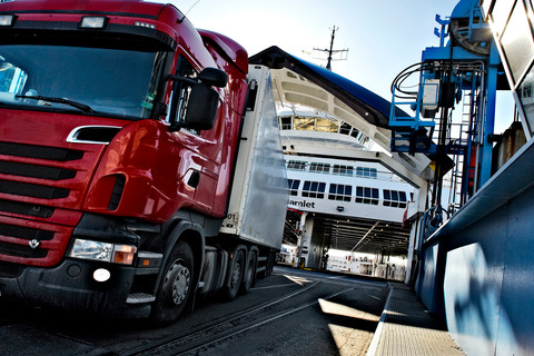 Ferry and truck