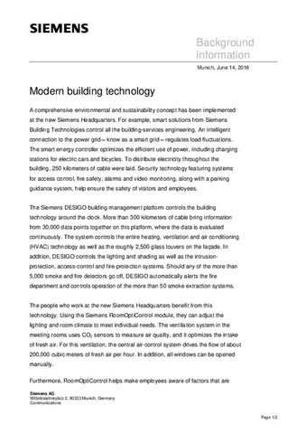 Siemens HQ_Henning Larsen_Technology Fact Sheet
