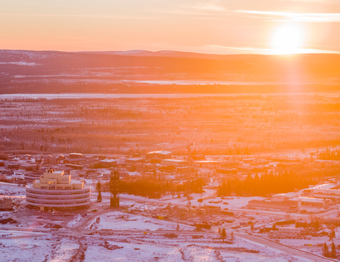 Henning Larsen Kiruna City Hall sunrise 28 37cm tryck adobe RGB foto Peter Rosen LapplandMedia