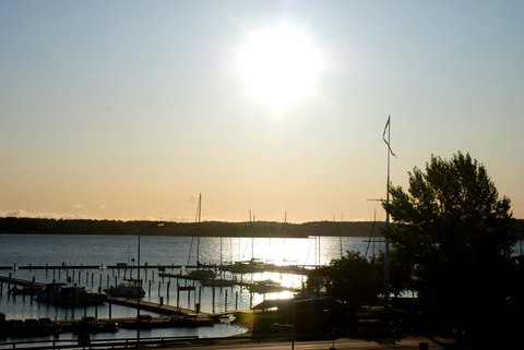 Sunset over the harbour in Mariehamn on Åland Islands