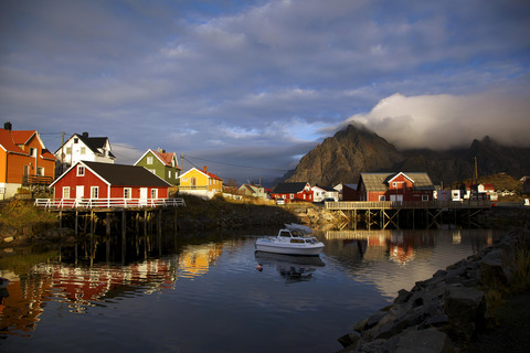 Norwegian houses and mountain