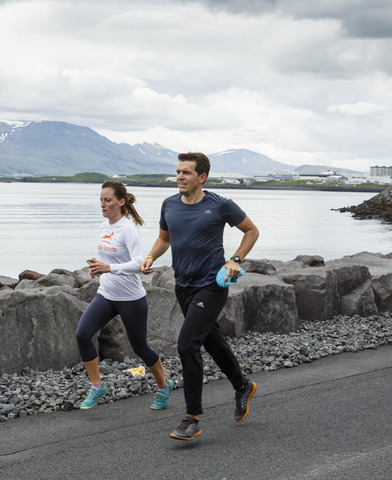Running people near Reykjavik