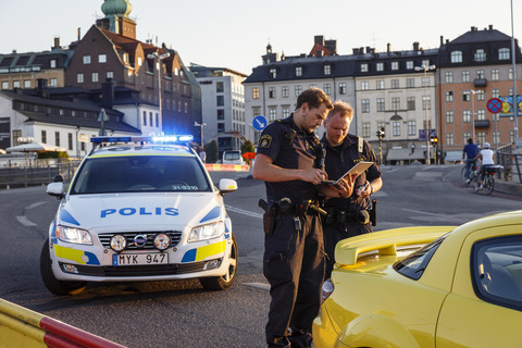 Police officers on duty in the streets of Stockholm