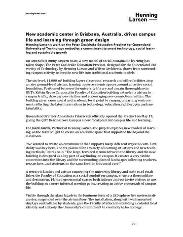 HenningLarsen QueenslandUniversityofTechnology Press Release