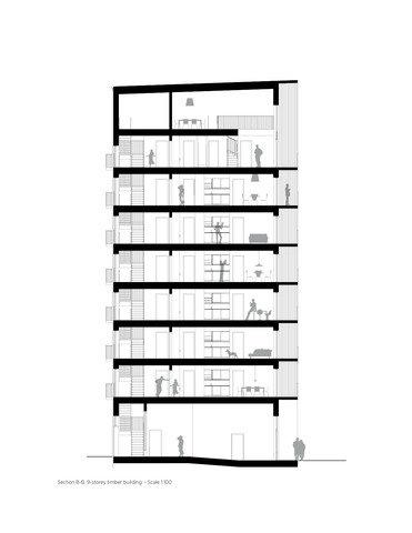Cross section 9 storey timber building 1 100