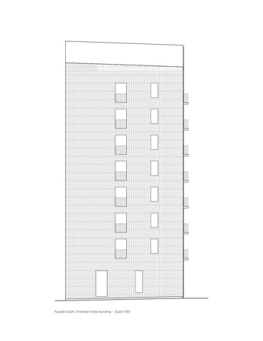 Elevation South 9 storey timber building 1 100
