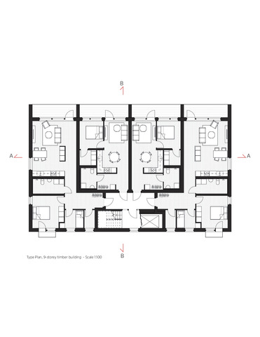 Typical floor plan 9 storey timber building 1 100