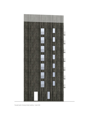 Elevation South color 9 storey timber building 1 100