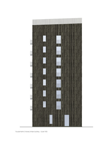 Elevation North Color 9 storey timber building 1 100