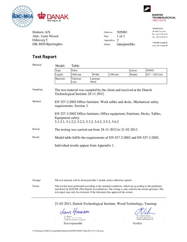 Test report - Desk 2400x1200 - EN 527-2