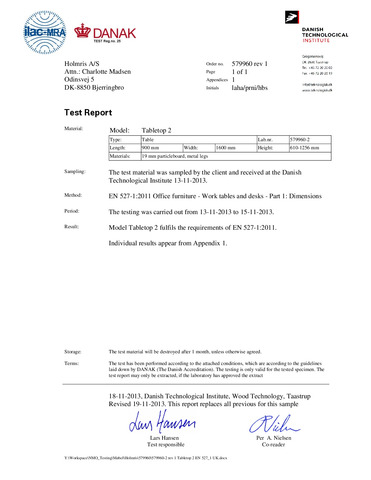 Test report - Desk 900x1600 - EN 527-1