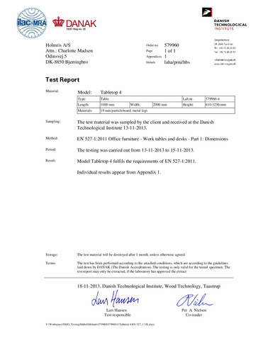 Test report - Desk 1000x2000 - EN 527-1