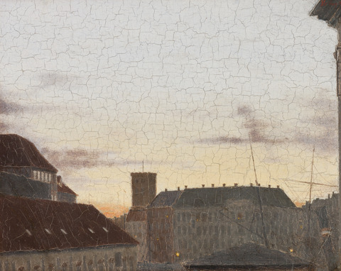 P.S. Krøyer: ” Udsigt mod Gammelholm med Nikolaj tårn i baggrunden. Lys sommeraften”. 1867. Skagens Kunstmuseer