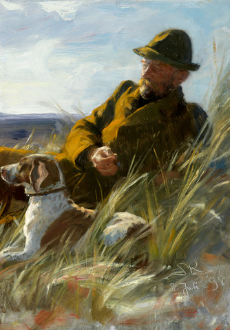 P.S. Krøyer: “Overplantør C.F. Dahlerup med jagthund”. 1898. Skagens Kunstmuseer