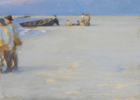 P.S. Krøyer: ” Fiskere på Nordstranden en sommeraften”. 1891. Skagens Kunstmuseer