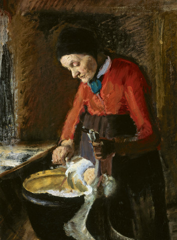 Anna Ancher: ” Gamle Lene plukker en gås”. (1885/1890). Skagens Kunstmuseer