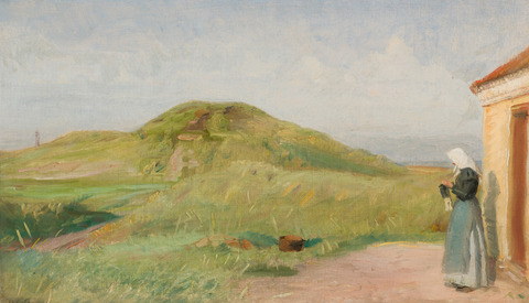 Michael Ancher: ” Ved et hus i nærheden af Fyrbakken”. (Ca. 1890). Skagens Kunstmuseer