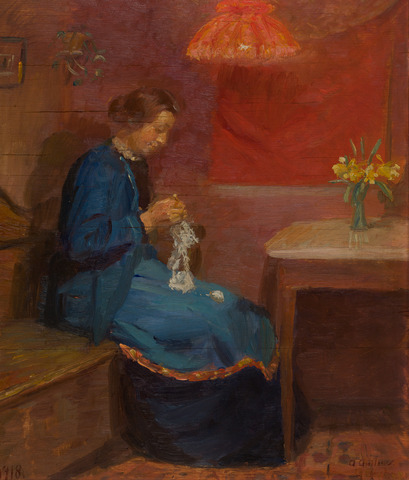 Anna Ancher: ” Kvinde med håndarbejde”. 1918. Skagens Kunstmuseer