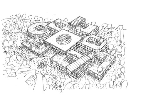 LEGO Campus sketch aerial view LECSKI20 by C.F. Møller Architects