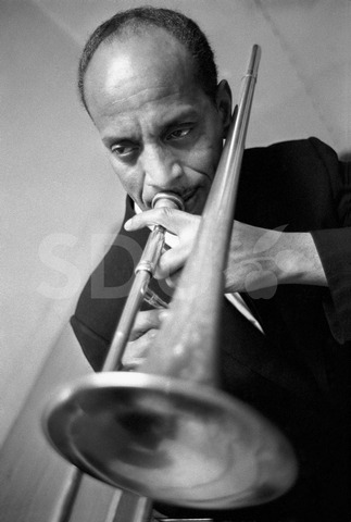 Vic Dickenson. Rehearsing the trumpet, at Essen Jazztage, Germany, 1961